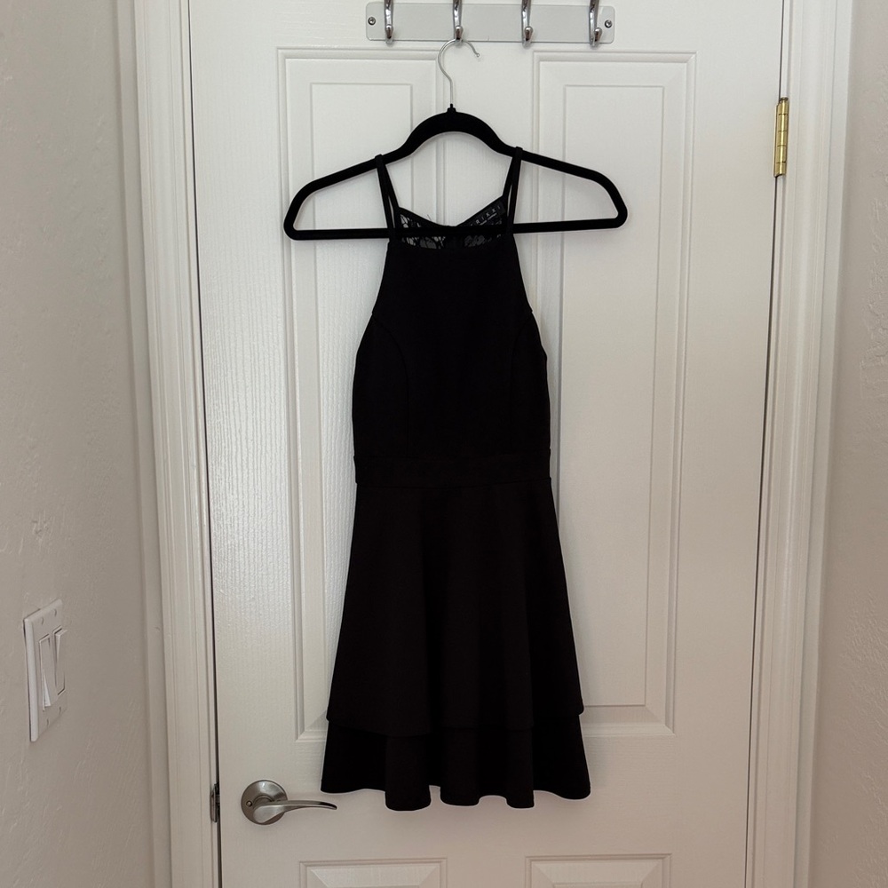 Trixxi Black Mini Dress with Lace Yoke